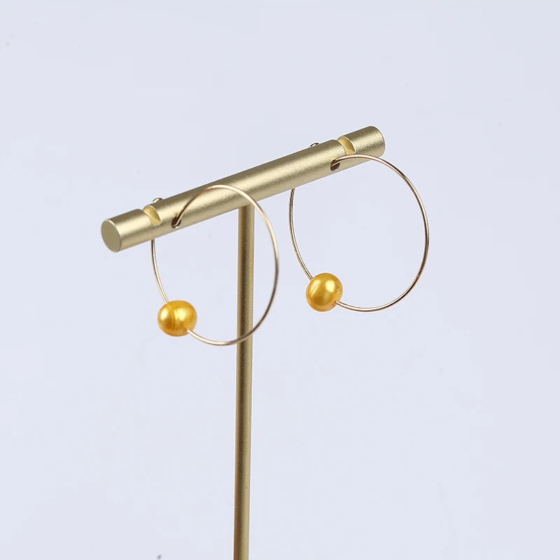 Zhuji  Simple Design 6-7mm Gold Color Potato Pearl Earring for Women Earrings