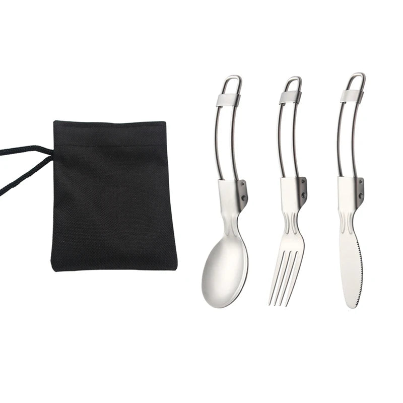 3pcs Outdoor Ultralight Portable Stainless Steel 304 Mirror Polish Folding Knife Fork Spoon Multi-functional Classic Design Set