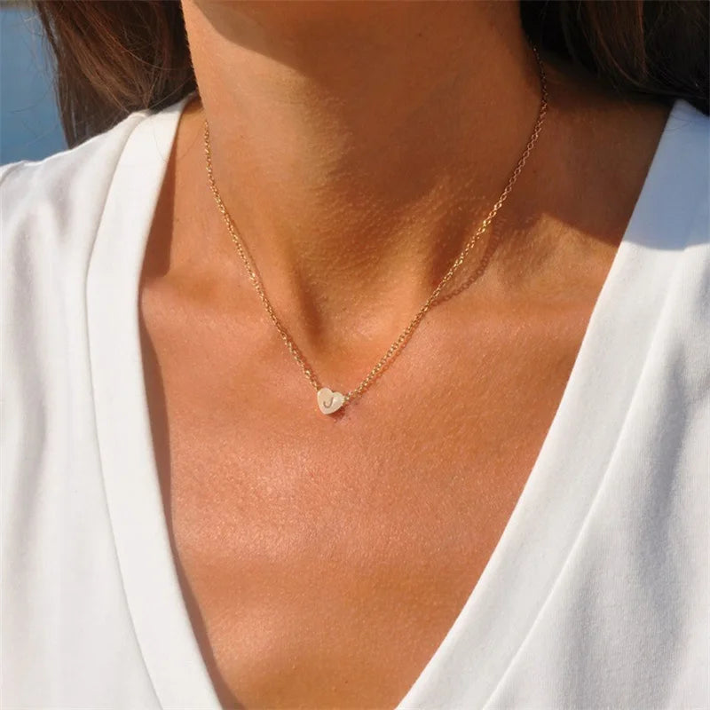 Stainless Steel Necklace 26 Heart Initial Letter Necklace 18K Gold Letter Pendant Necklace Gifts for Women Girls