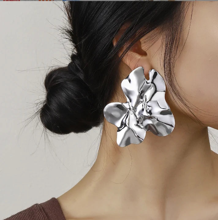 Fashion Irregular Metal Stud Earrings for Women Vintage Big Statement Exaggerated Geometric Jewelry Gold Silver Color Earrings