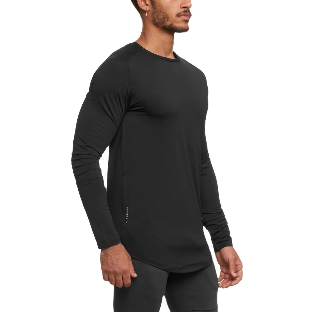 90% Polyester + 10% Spandex Autumn Long Sleeve Men Sportswear Slim Fit Breathable Quick Dry Heat-Transfer Printed Crew Neck 220g