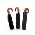 Luxurious Travel Automatic Open Close Folding Umbrella Real Wooden J Handle Coating Umbrella for Men