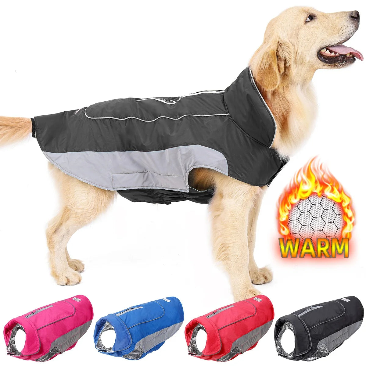 Adjustable Luxury Winter Jacket for Large Dogs Designer Luxury Dog Winter Jacket Fashionable Waterproof Polyester Solid