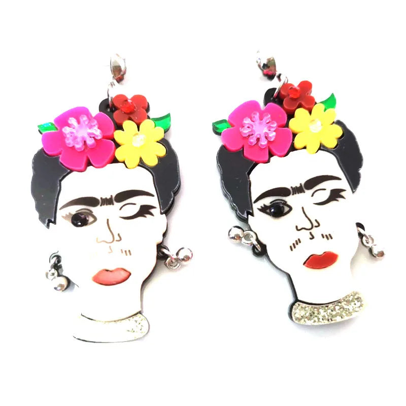 Hyperbole Hiphop Humanoid Pendant Dangle Earrings Colorful Cool Lady Acrylic Resin Drop Earrings for Women Party Jewelry