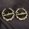 Christmas Gift Hip Hop Name Plated Hoop 18k Gold Plating Personalized Women Bamboo Earrings Jewelry