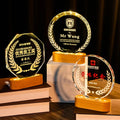 New Design Led Light up Crystal Plaque Crystal Trophy Award with Wooden Light Base MH-NJ0321