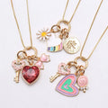 G1593 Children Girls Jewelry Alloy Box Chain Cute Enamel Peach Heart Multiple Pendant Kids Necklace