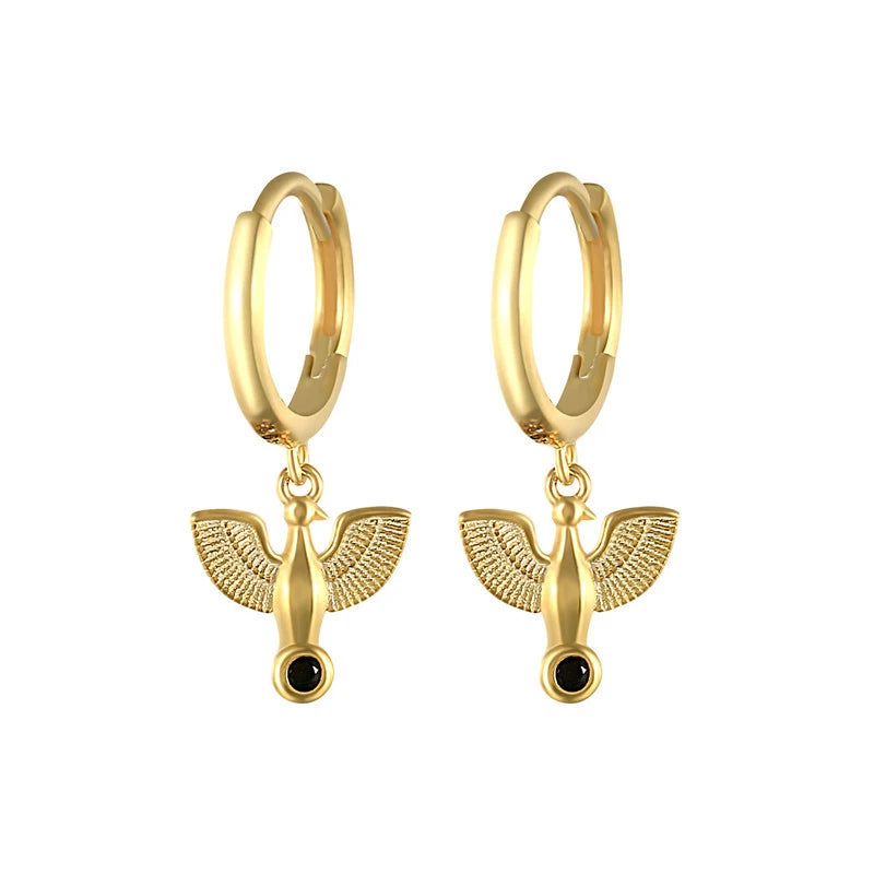 Wholesale Gold Plated Zircon Trendy Dainty Huggies Hoop Earrings Bird Charms Creative Pigeon Design Women's Gift Jewelry