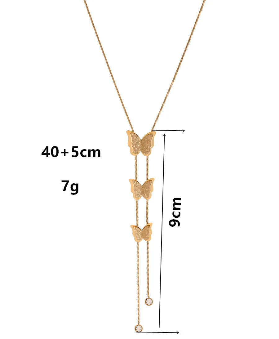 ODM Hot Sale Stainless Steel 18k Gold Plated Sanded Non Fading Waterproof Fashion Butterfly Charm Necklace