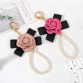 Camellia Keychain Bow  Pearl Chain  Versatile Mobile Phone Bag Pendant Female Creative and Personalized Pendant  Key Chain