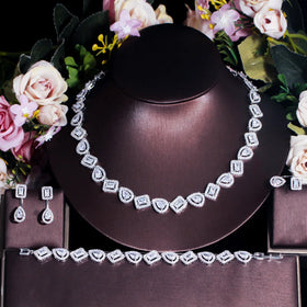 2024 New AAA Cubic Zirconia Diamond Alloy Wedding Anniversary Engagement Costume Jewelry Set Women Earrings Necklace Bracelet