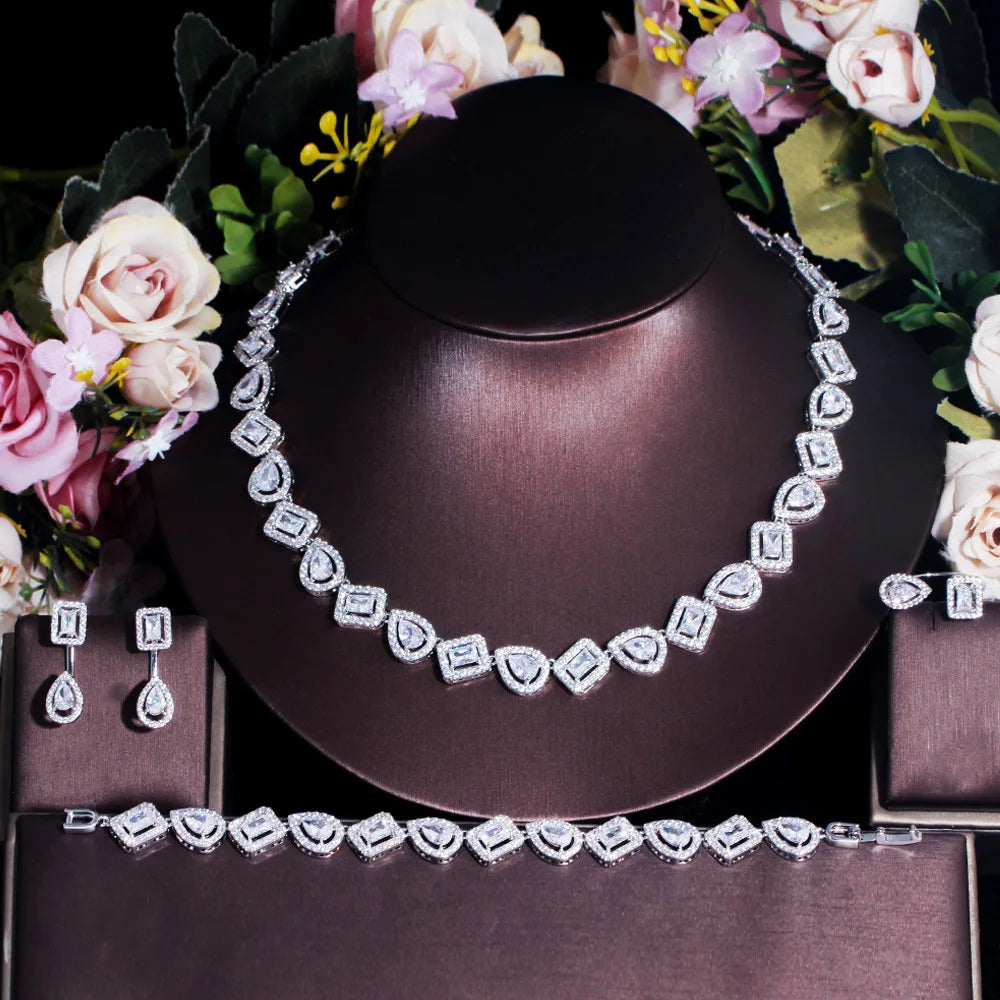 2024 New AAA Cubic Zirconia Diamond Alloy Wedding Anniversary Engagement Costume Jewelry Set Women Earrings Necklace Bracelet