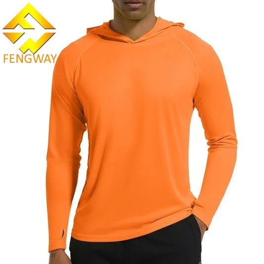 Custom Men's UPF 50 Long Sleeve Hoodie UV-Proof Polyester T Shirt Solid Sun Protection for Fishing Rash Guard Customizable Tops