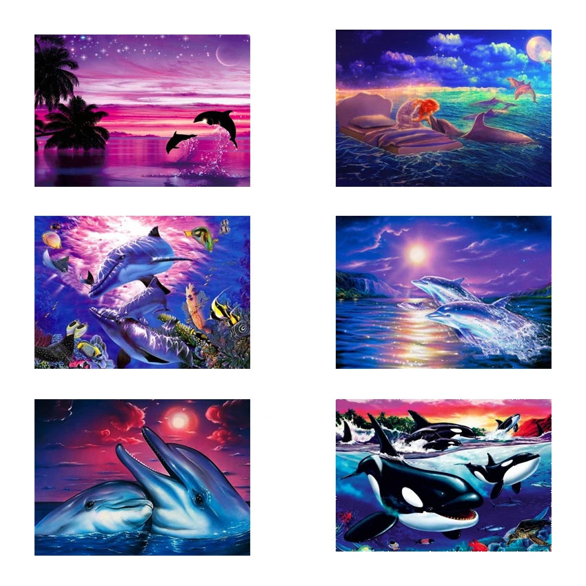 5D DIY Full Diamond Square/Round Painting Beads Landscape Sea Dolphins Canvas Painting Adult Home Decor Craft Embroidery Animals