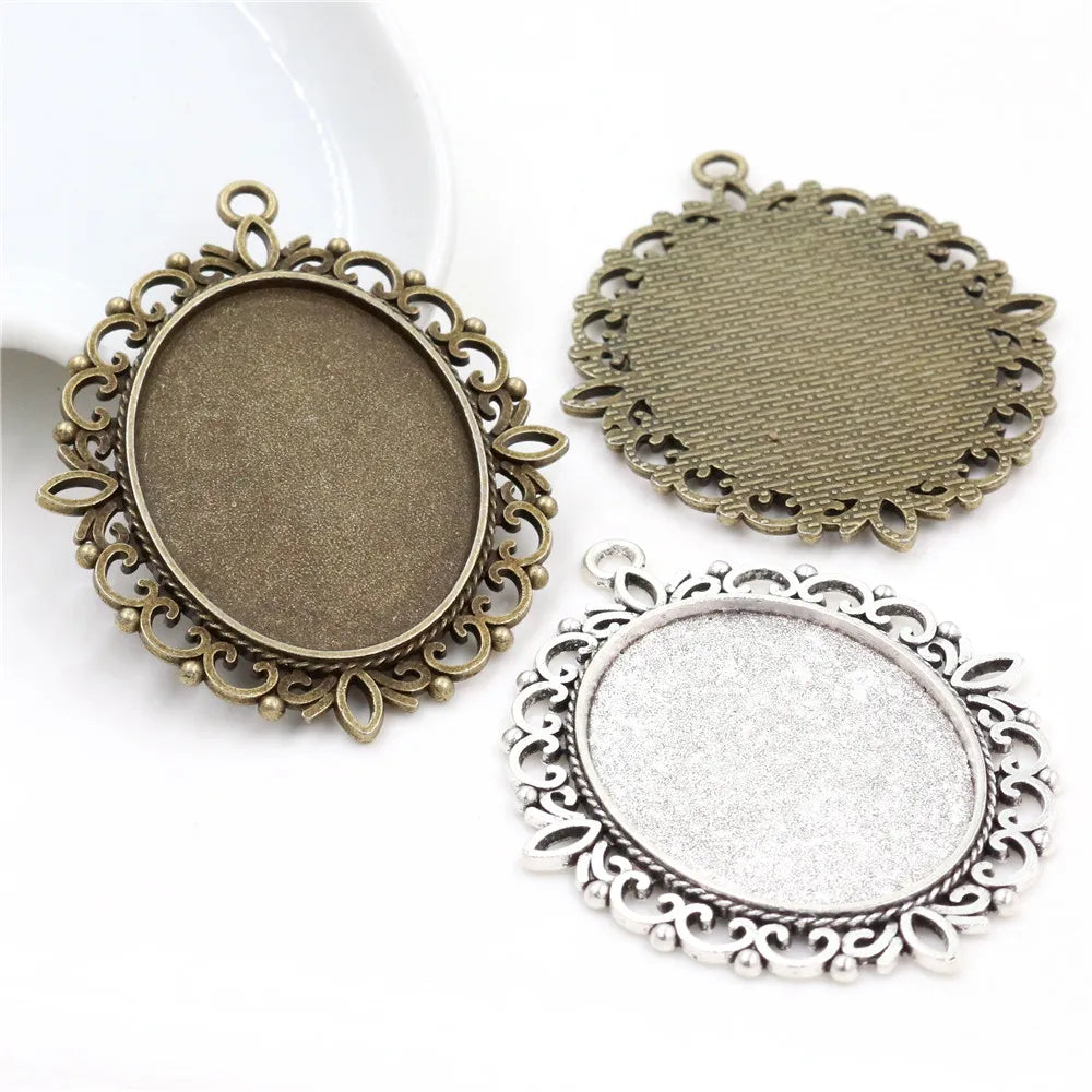 30x40mm Vintage Photo Frame Pendant Blank Trays Fits 30x40mm Oval Cabochons Base Setting Bezel DIY Jewelry Making Findings