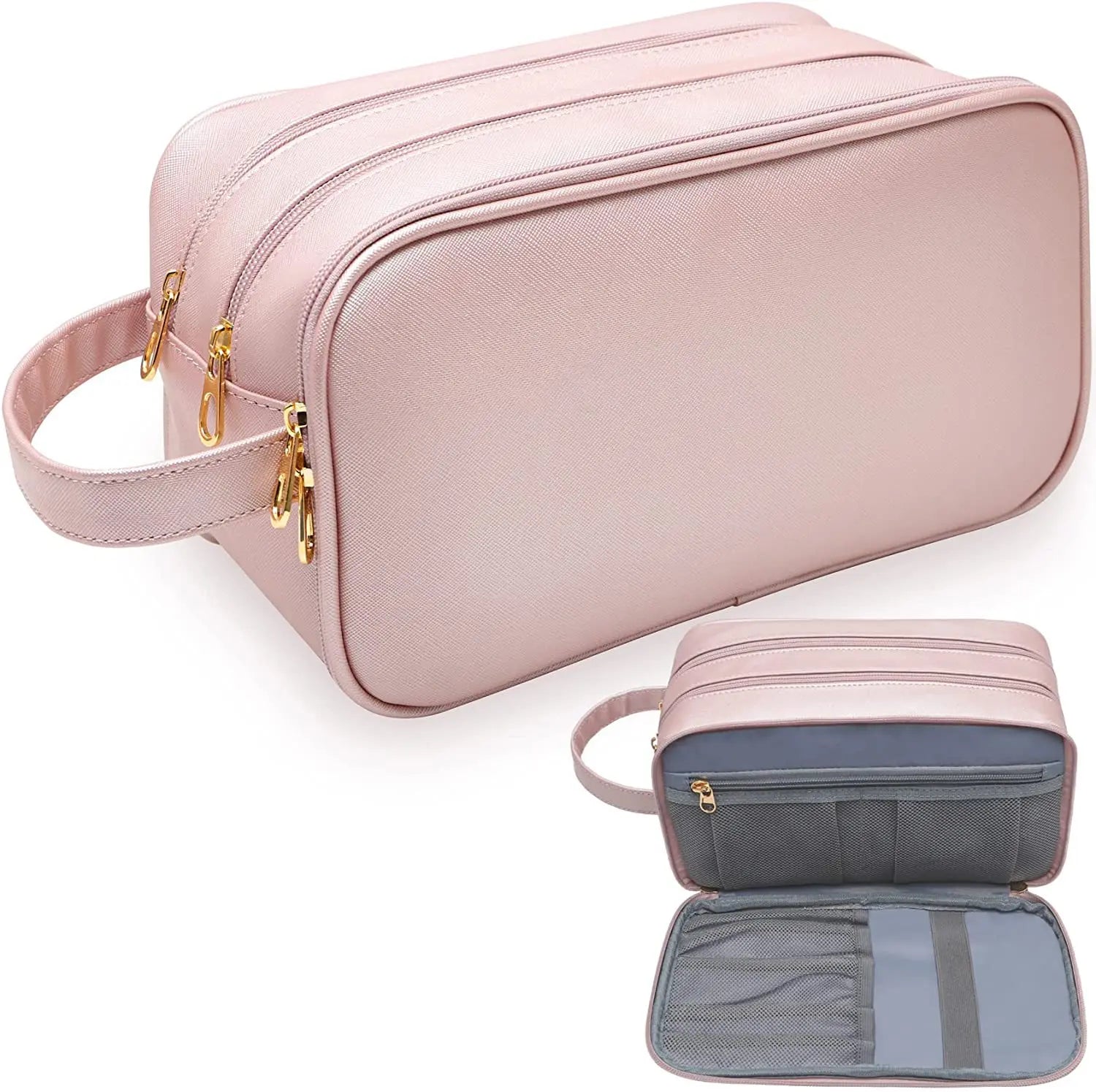 2025 Ladies Travel Makeup Bag Large Capacity Pink Pu Leather Waterproof Cosmetic Wash Storage Bag
