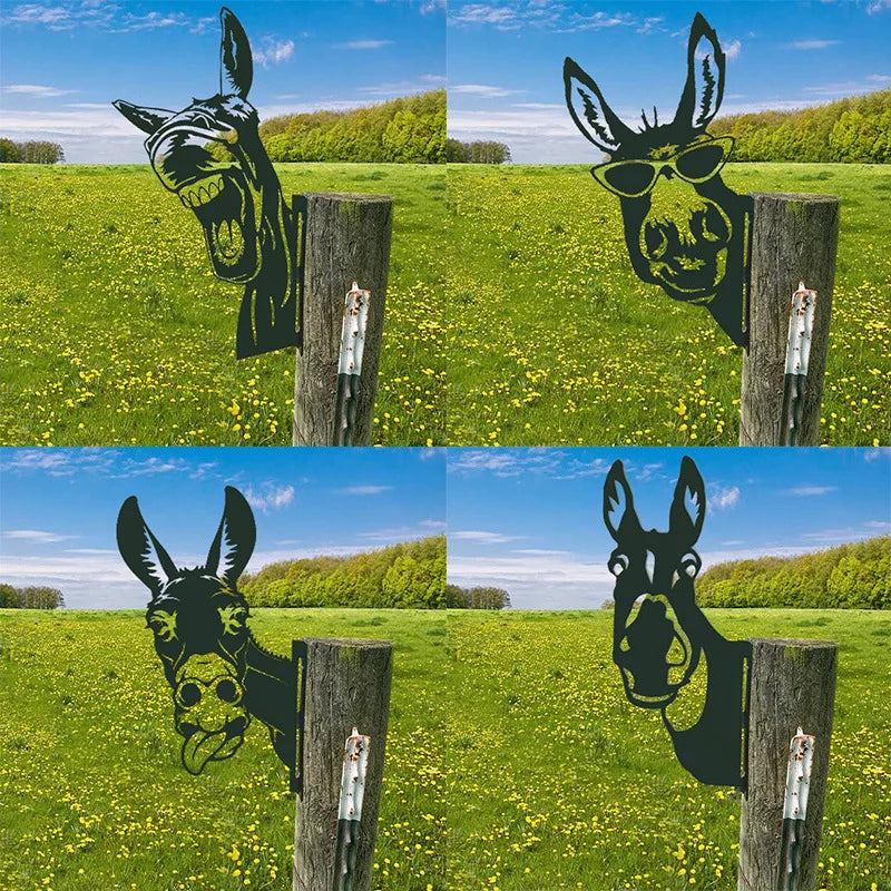DIY Farm Cattle W-Shig Metal Peeping Cow Chicken Goat Horse Wall Art Decoration Outdoor Garden Fence Animal Sculpture