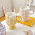 2023 Hot Selling New Creative Ice Cream Mug Ceramic Creative Water Cup Cartoon Breakfast Cup with Stirring Spoon