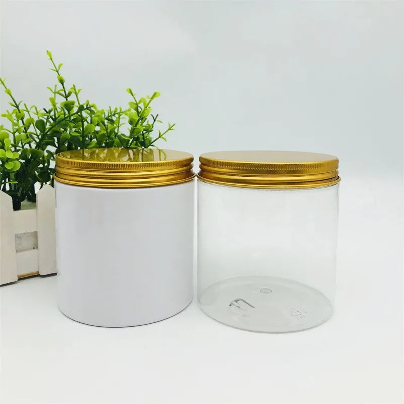 Cosmetic Cream Jar Container 8 oz Pet Plastic Jars with Transparent White Black Gold Lid Cap