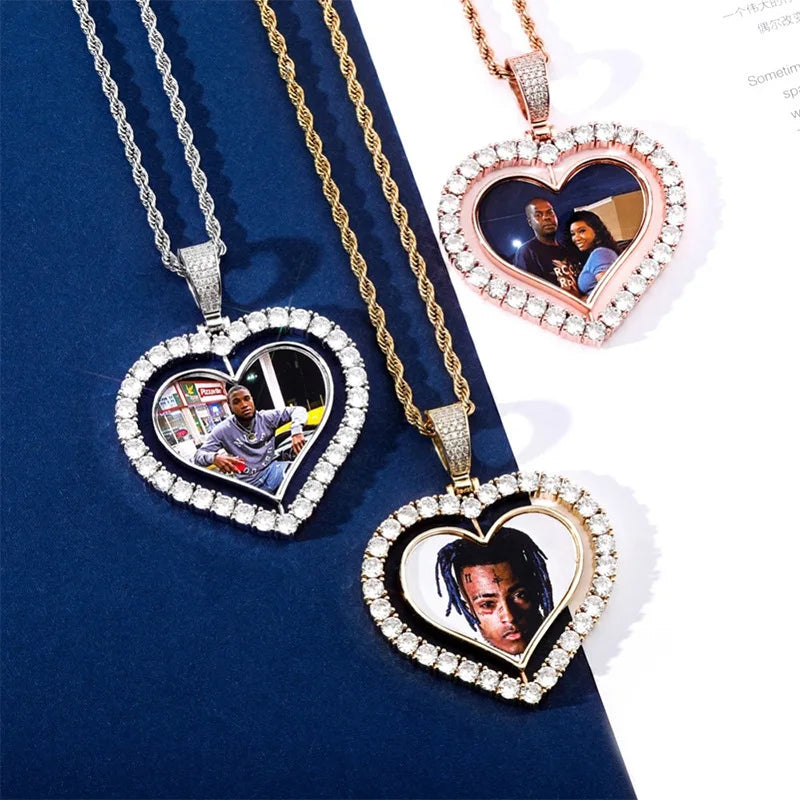 Custom Pendant Sublimation Blank Rotate Double-Sided Heart Shape Photo Jewelry