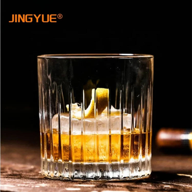 Factory Direct Sale Custom Logo Printed 318ml Thicken Base Vertical Striped Clear Whiskey Shot Glasses for Bar & Hotel Use