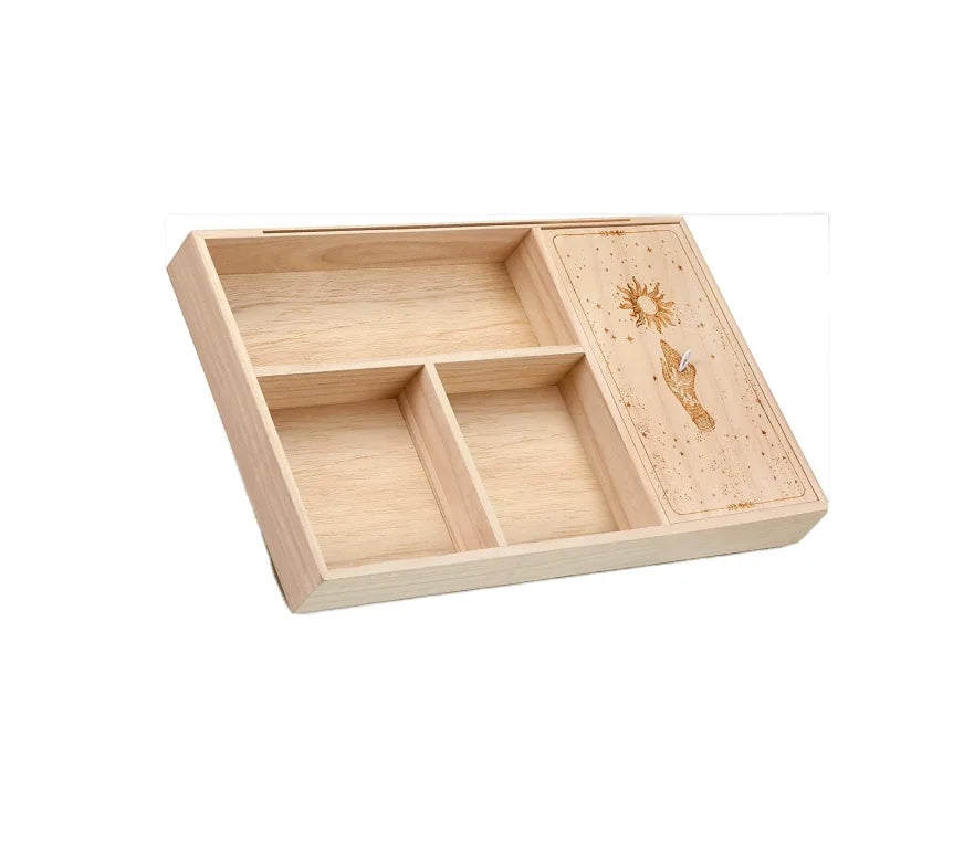 JUNJI Tarot Card Case Display Stand for Witch Divination Tools Wooden Tarot Box