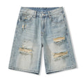 Custom Printed Vintage Distressed Casual Denim Shorts for Men-Breathable Eco-Friendly Summer Fashion with Sand Wash Finish