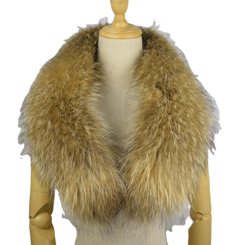 MWFur Fashion Raccoon Fur Collar Fox Fur Scarf  for Women Winter Season Street Fashion Fur Collar Neck Warmer for Jacket