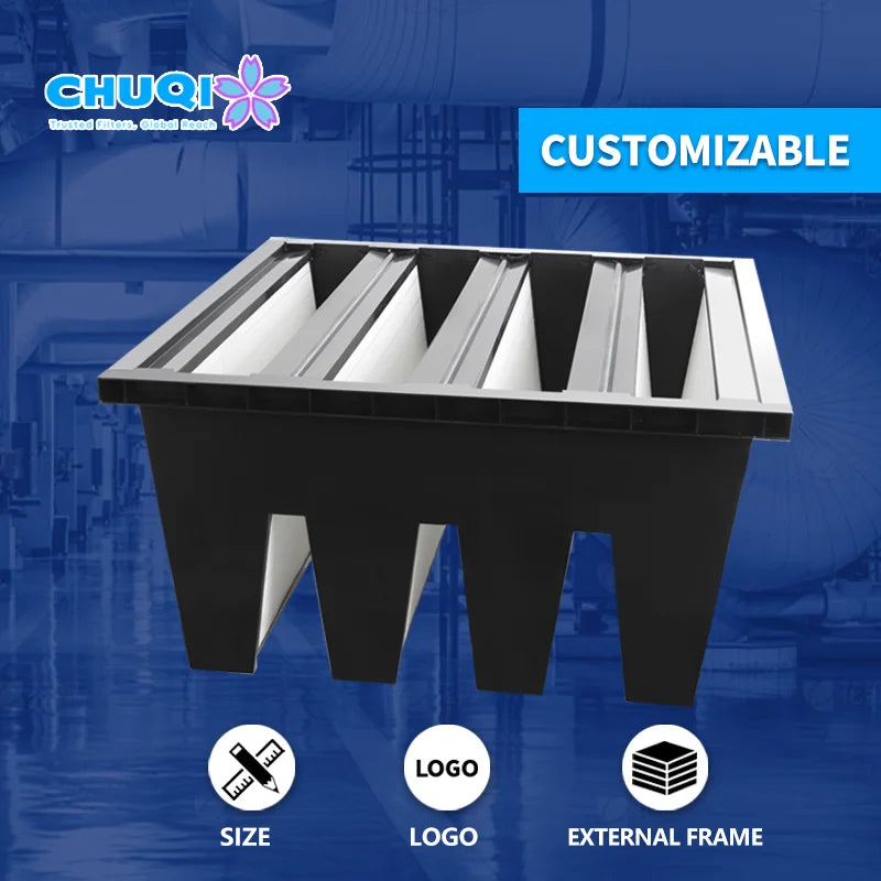 Factory Direct Supply F7 F8 F9 Galvanized Steel Frame HEPA V Bank Filter for AC System air Filter 90% Efficiency Low Resistance