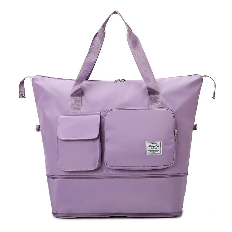 Fashionable Women's Gym Sport Travel Bag Large Capacity Waterproof Foldable Bag Dry Wet Separation Oxford Material Zipper