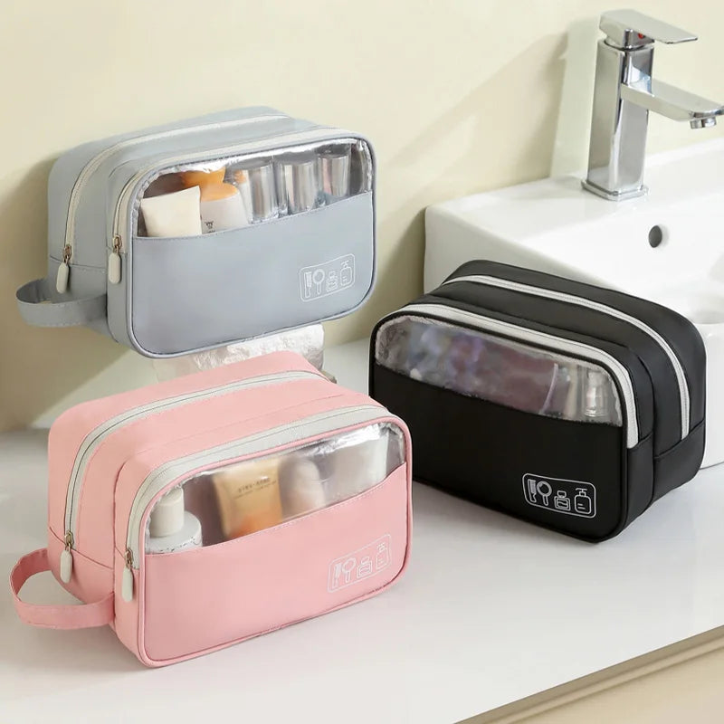 Wholesale Low MOQ Makeup Bag Fashion PU Waterproof Cosmetic Pouch with Zipper Travel Washbag Made of Polyester