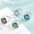 Fashion Gemstone Spheres Lotus Leaf Rings Adjustable Healing Chakra 8MM Crystal Dewdrop Spiritual Knot Statement Rings Jewelry
