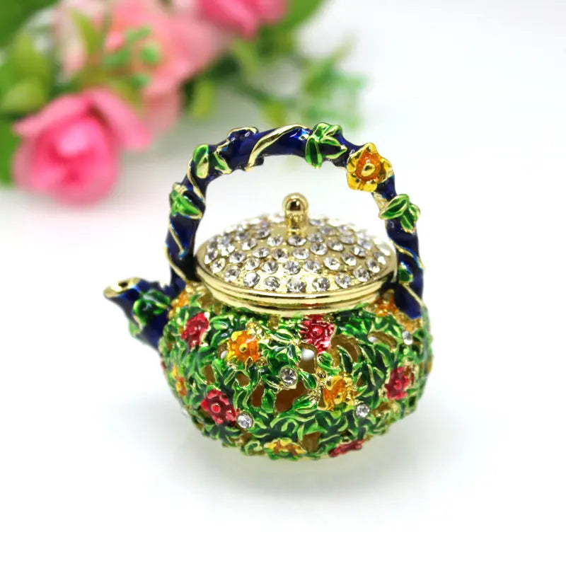 SHINNYGIFTS Enamel Trinket Box Fashionable Household Decoration Rhinestone Teapot Christmas Gift Box SCJ689