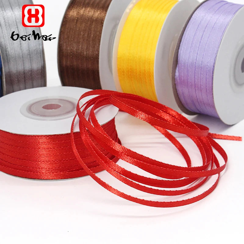 Factory Wholesale 100% Polyester Satin Ribbon 3.5mm Solid Colors Ribbons for Gift Wrap