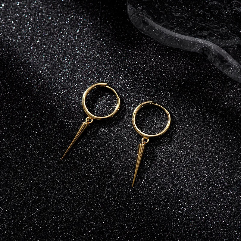 Fashion Jewelry 925 Sterling Silver Earring Long Cone Spike Triangle Shape Pendant Gold Plated Hoop Earrings for Women