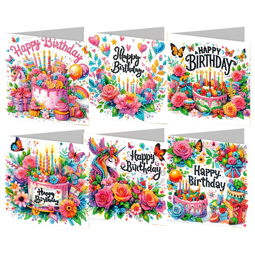 6pcs/Set Birthday Card DIY 5D Diamond Painting Greeting Card DIY Birthday Greeting Cards