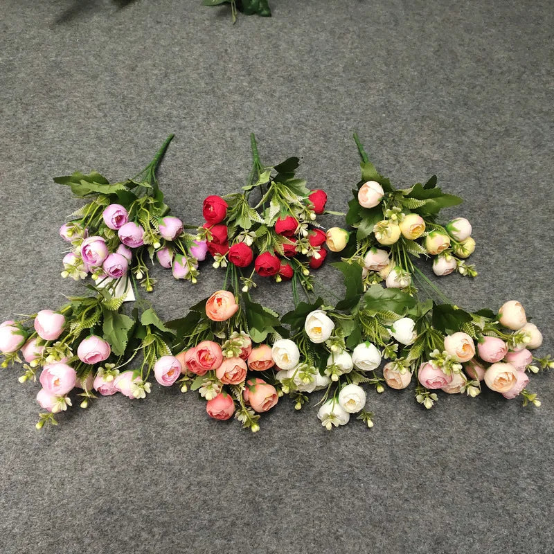 Hot Sale 6 Forks Artificial Silk Rose Flower Bunch Decorative Home Table Centerpiece for Wedding Graduation Mother's Day Art