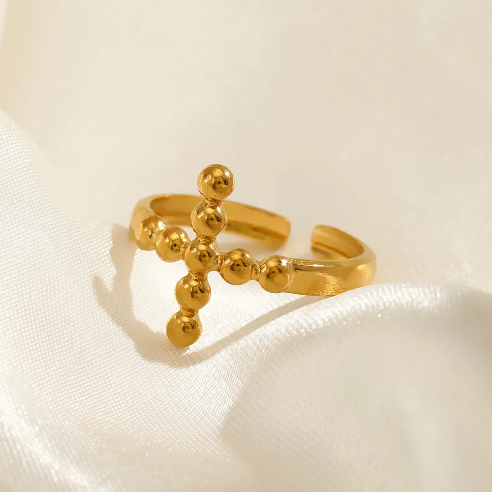 Fashion Jewelry Rings 18K Gold Plated Open Stainless Steel Cross Ring for Women YRS434