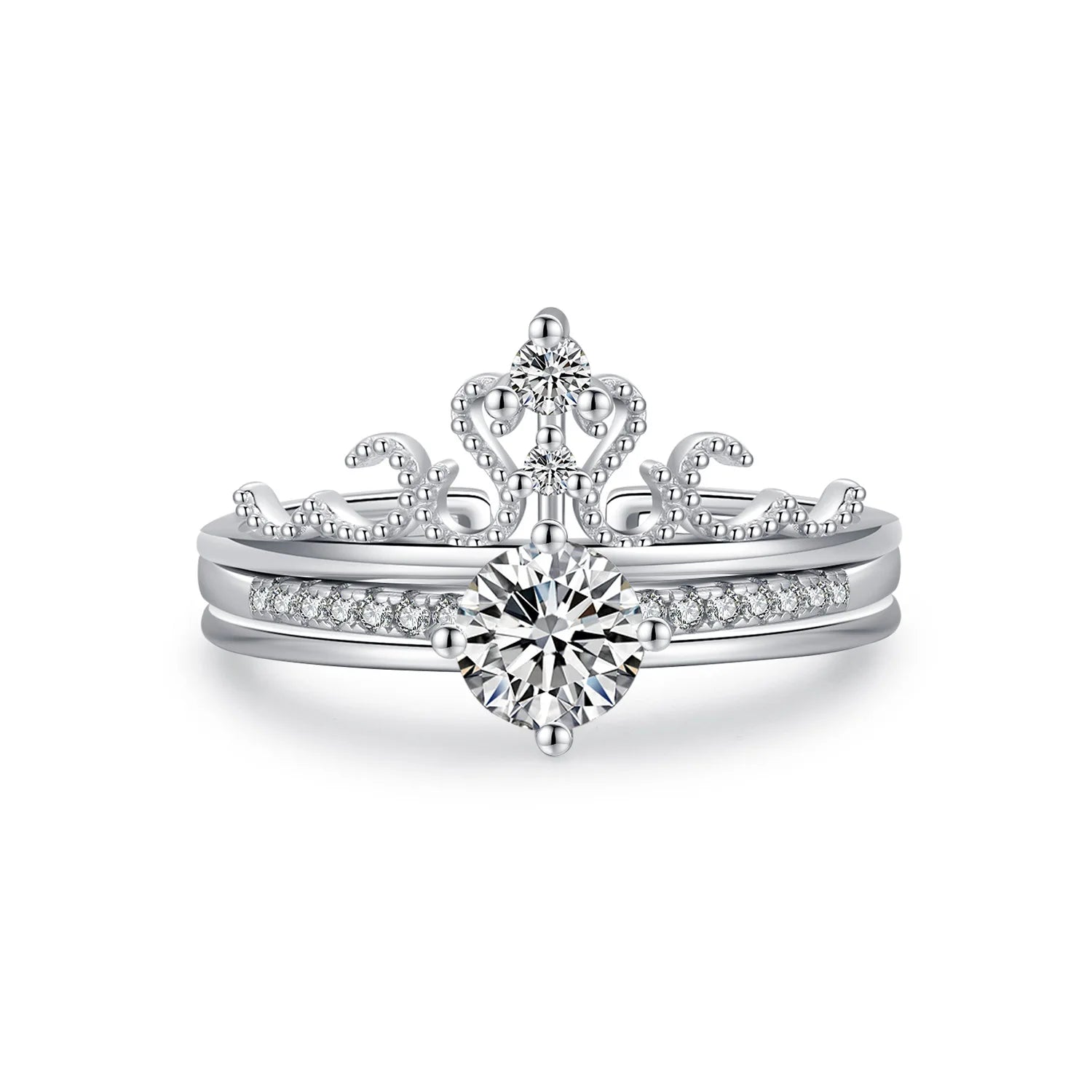Daidan Crown Ring 925 Sterling Silver Two-In-One Stacking Zircon Crown Adjustable Rings for Women
