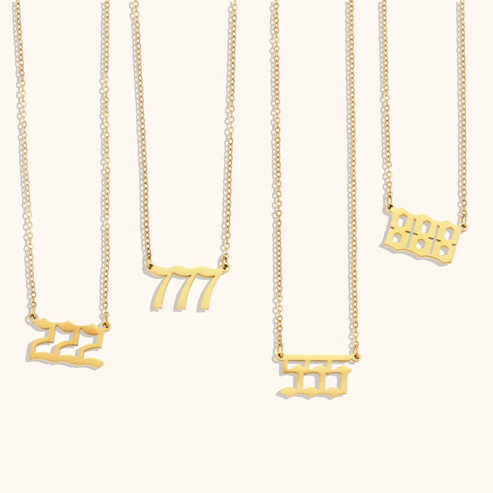 Dingran 111 to 999 Angel Number Necklace Gold Plated Stainless Steel Pendant Necklace for Women