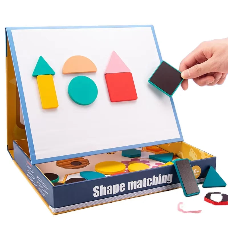 New Arrive Wooden DIY Magnetic Foldable Multifunction Drawing Board Toy Kids Stickers Early Educational Puzzles Toys for Baby