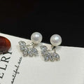 Anti Allergy Feather Stud Earrings 7-8mm Natural White Bread Freshwater Pearl 925 Silver Platinum Plated AAAA Pearl Earrings