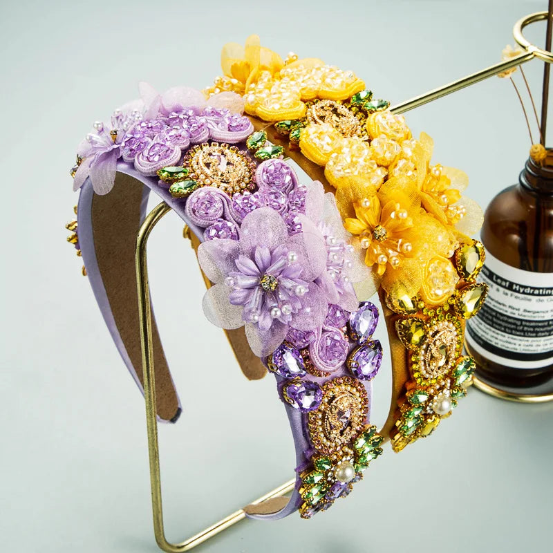 Luxury Flower Rhinestone Headbands Women Bride Wedding Baroque Hairbands Crystal Jewelry Headband