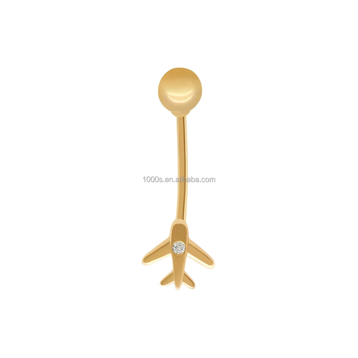 Belly Rings 14K Solid Gold Belly Navel Ring With Zircon Plane Piercing Jewelry Screw Button Body Jeweley