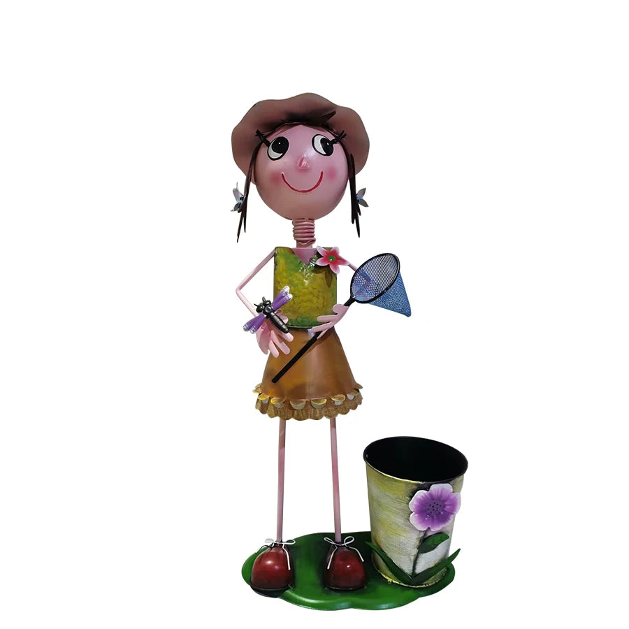 Style Vase Floor Planter Flowerpot Boys and Girls Iron Flower Pots Round Shape Metal OEM Europe Metal Crafts Powder Coated
