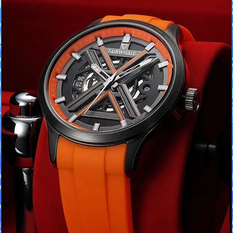 Custom Luxury Mechanical Watch for Men Brand Your Own Logo Luminous Hands Skeleton Mens Watch  Waterproof Watch Round 20cm