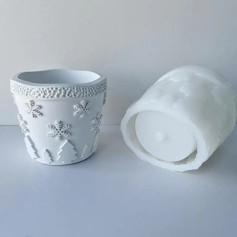 J2130 Furniture Decoration DIY Christmas Snowflake Shape Plaster Cement Flower Pot Homemade Ornaments Silicone Mold