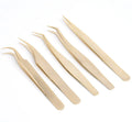 Factory Private Label 5-Pcs Stainless Steel Makeup Tool Kit Precise Eyebrow Eyelash Tweezers Slanted Golden Eyelash Clip