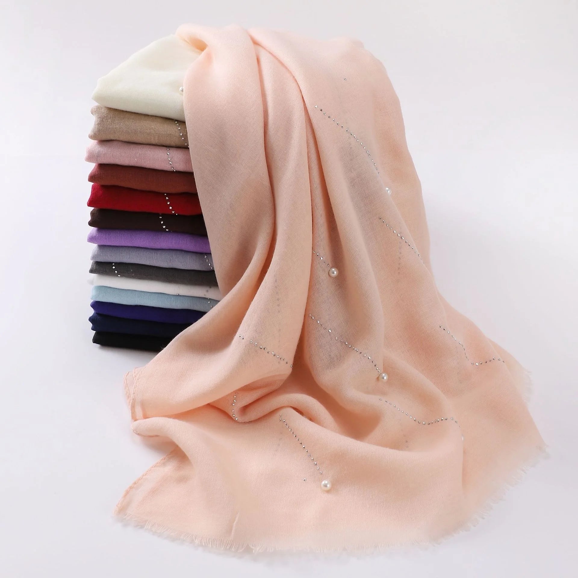 Zifeng OEM Turban Headwrap Wholesale Rhinestone Beaded TR Cotton Linen Muslim Scarf