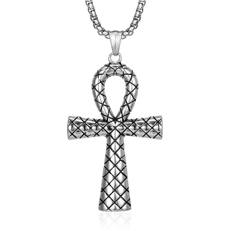 Retro Vintage Silver Ankh Pendant Necklace Egyptian Ankh Cross Pendant Necklace for Man